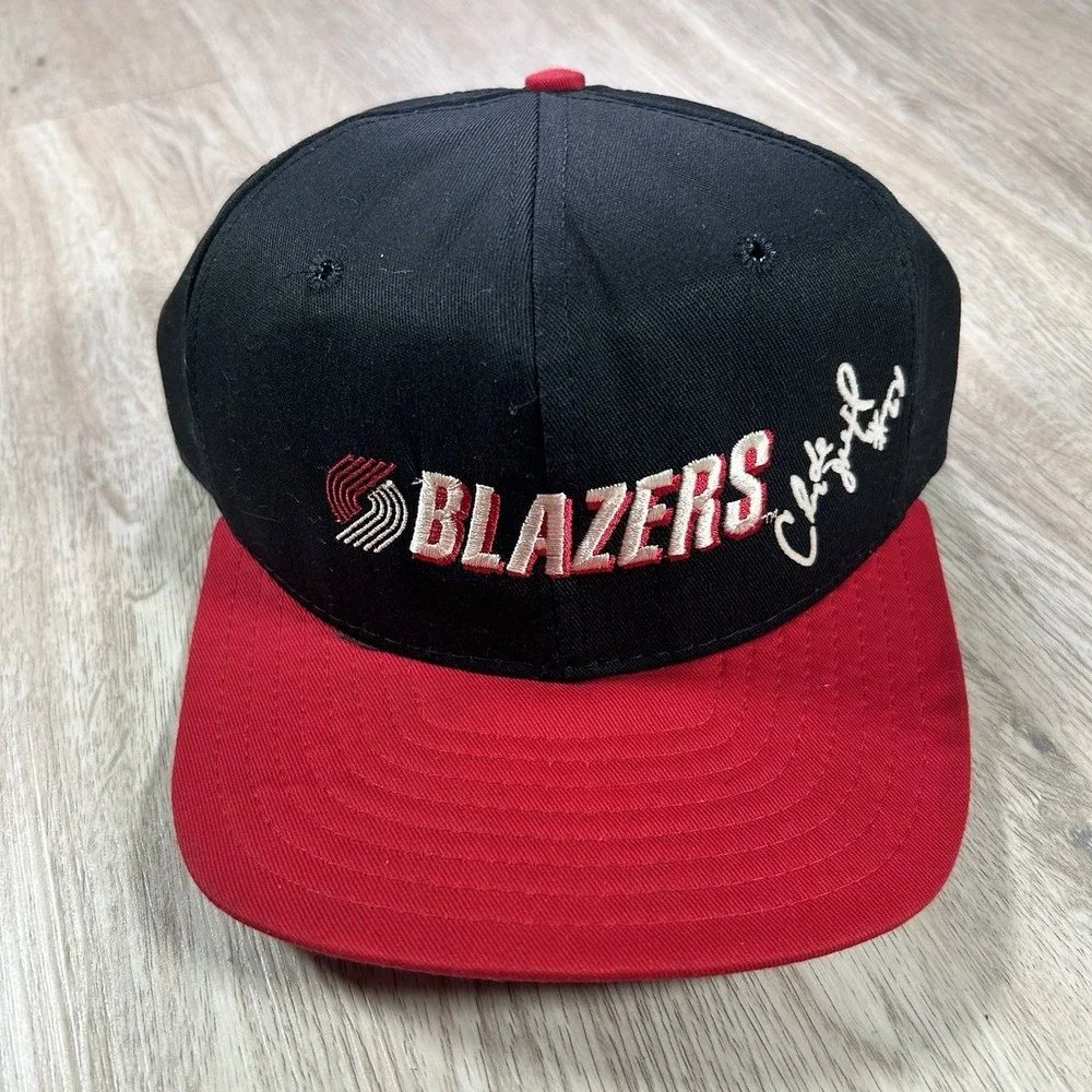VTG‎ Portland Trailbalzers Cylde Drexler Snapback Hat NBA AJD Black Red USA